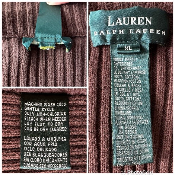 Lauren Ralph Lauren Brown Corduroy Knit Vest Size XL Equestrian Full Zip Luxury - Picture 16 of 16